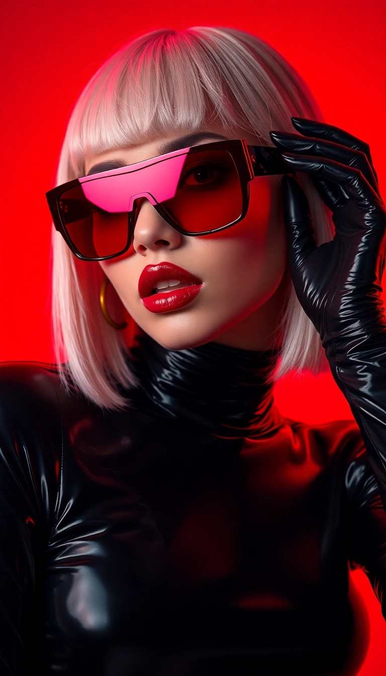 Best Classy Y2K Woman Fashion Model in Black and Red Phone Aesthetic Background